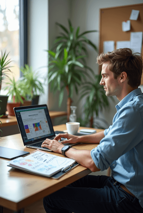 worker creating content for a website